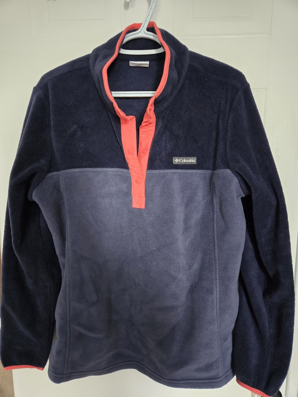 Columbia Navy Fleece Pullover with Coral Trim